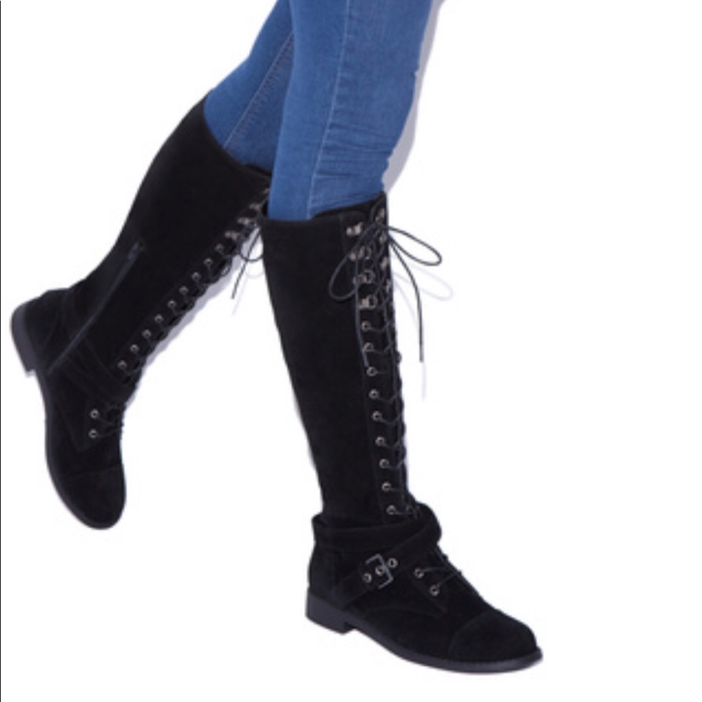 Marila Tall Wide Calf Lace-up Boots (Black)